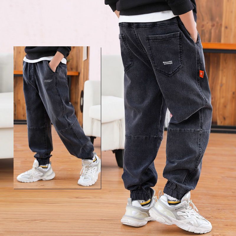 Children's clothing big boy plus velvet thickened trousers integrated velvet spring and autumn jeans 2023 autumn and winter clothing new trend