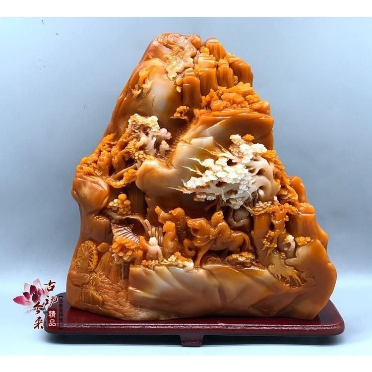 装饰奇石原石玉石雕刻山水芙蓉石摆件 仿寿山石摆件精品