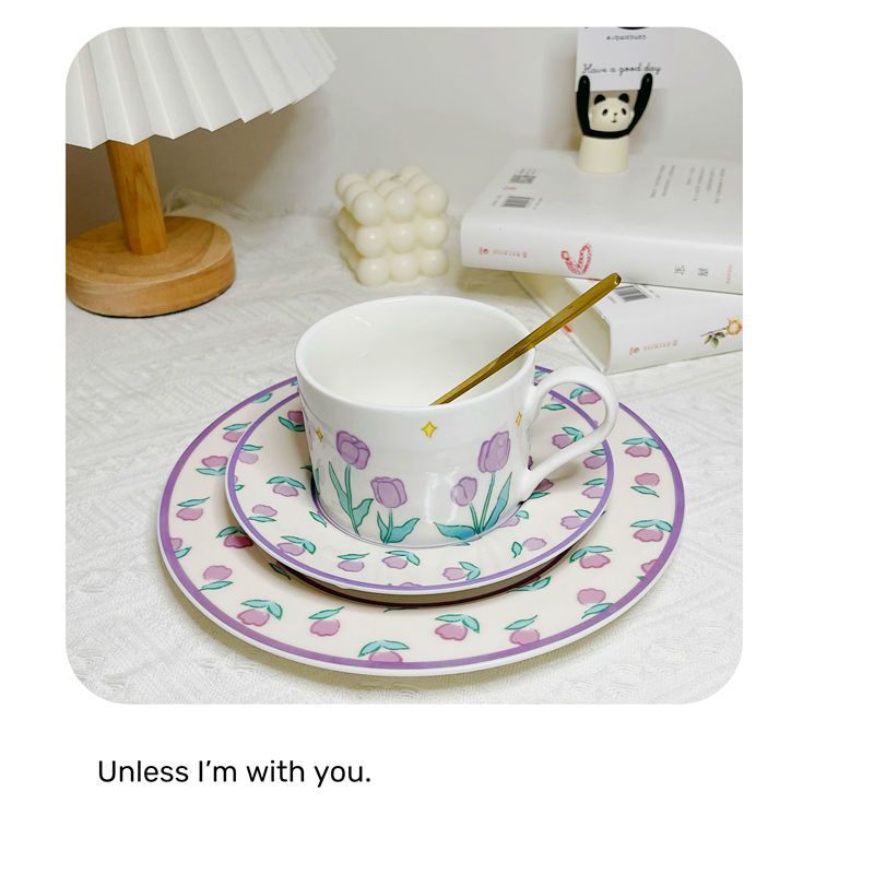 韩国ins风复古陶瓷郁金香杯碟套装高颜值网红少女心下午茶咖啡杯