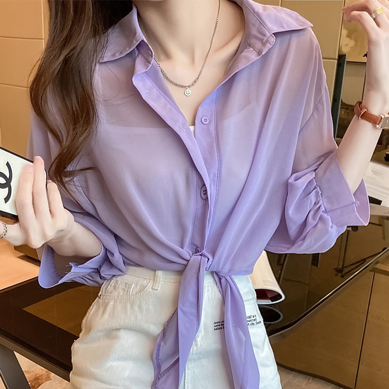 【送吊帶】夏季新款小披肩薄款襯衫小外套女百搭防曬衣雪紡開衫女