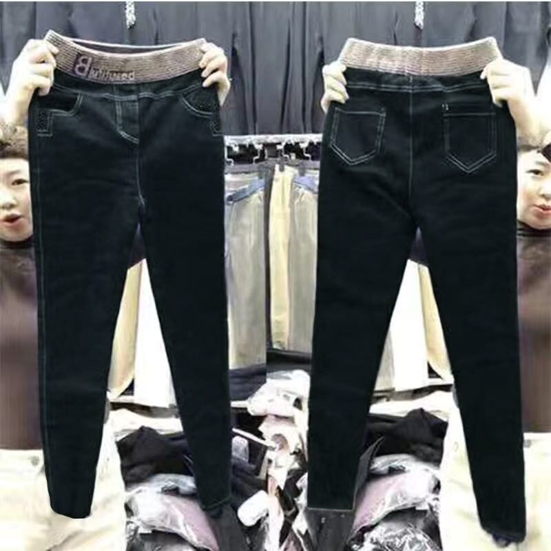 Single/fleece jeans women's autumn and winter new elastic tights high waist pencil pants pencil pants fashion pants