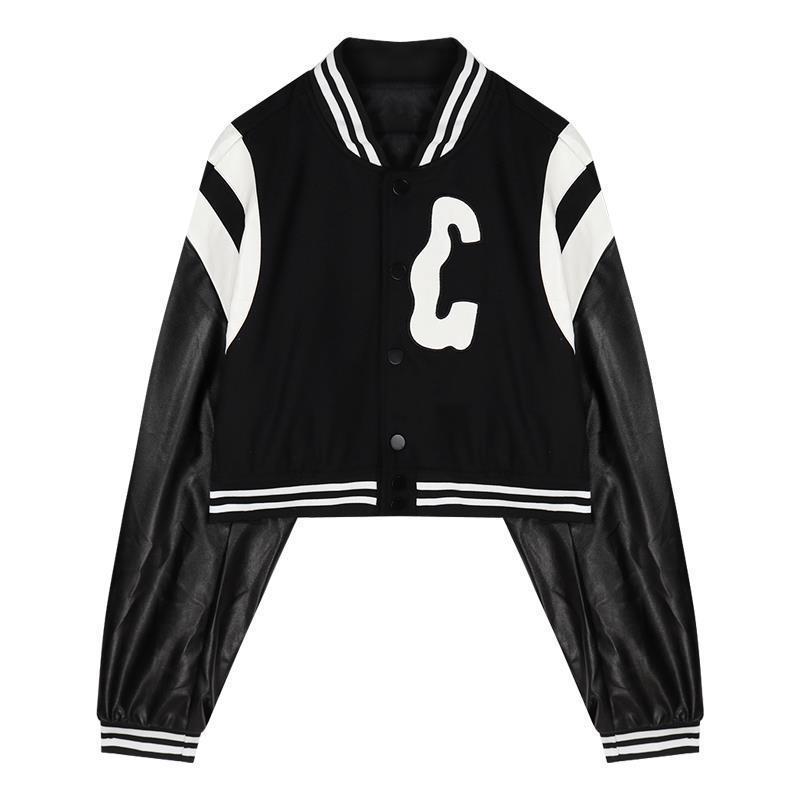 PU leather baseball uniform short small coat female spring and autumn new American jacket ins long-sleeved student top trend