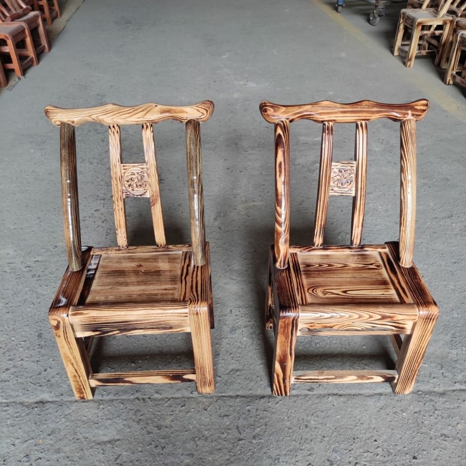 松木椅老式实木靠背椅农村家用喂奶椅木质椅儿童凳农家乐碳化椅子