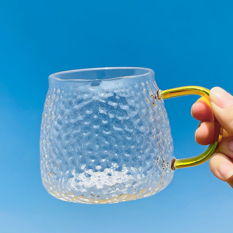 日式锤纹杯创意彩色把手杯子家用喝水办公室泡茶杯公仔竹盖带勺子