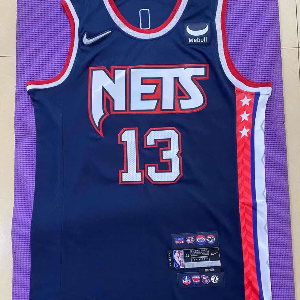 75周年球衣哈登篮网13号新款城市版深蓝色镭射钻石标刺绣篮球服男