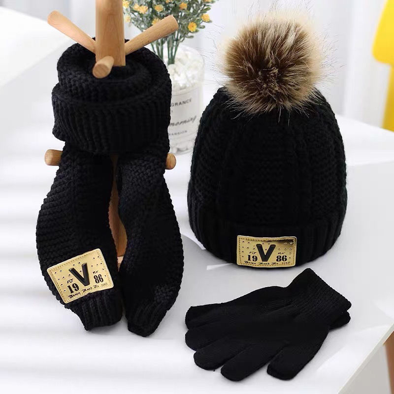 Set di sciarpe per cappelli per bambini alla moda Sciarpa calda per bambini imbottita invernale in lana per bambini_voghion.com