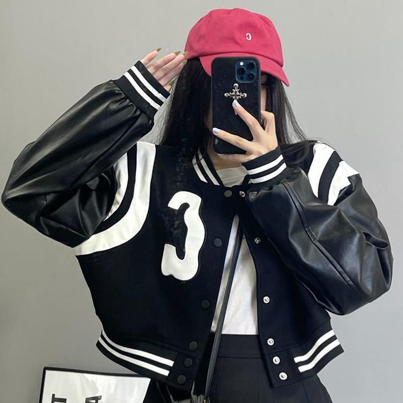 125827-黑色棒球服短款外套女装春秋季新款韩版百搭美式复古小个子ins潮-详情图