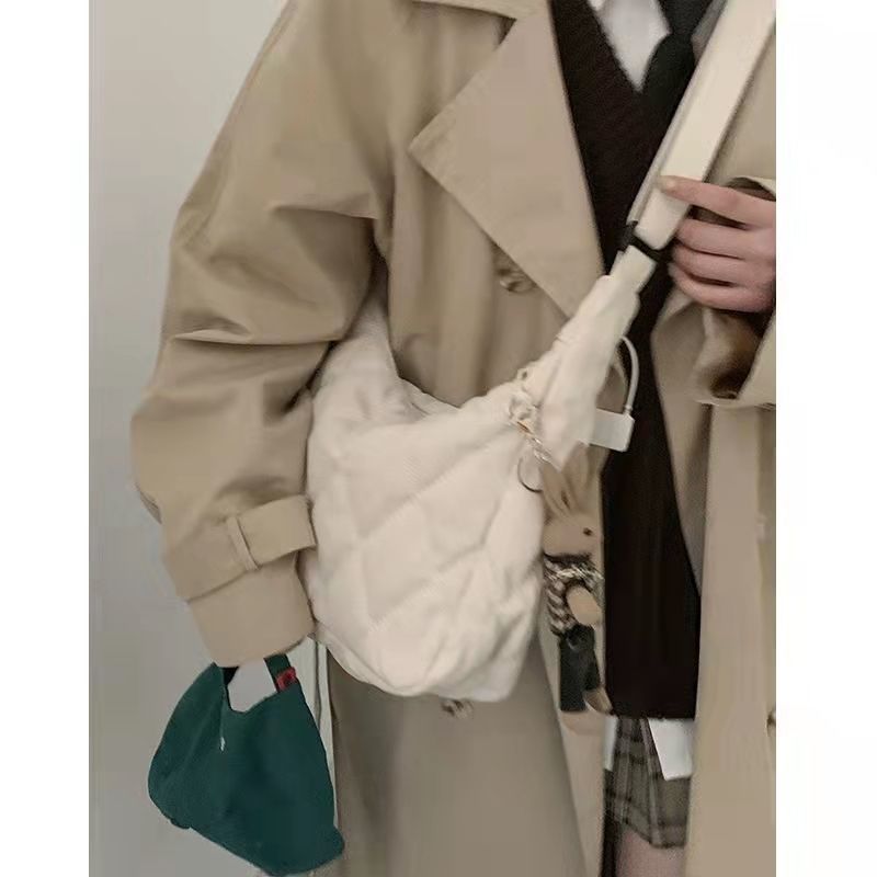 帆布羽絨包包女2022新款潮時尚韓國菱格托特包百搭大容量斜挎包包