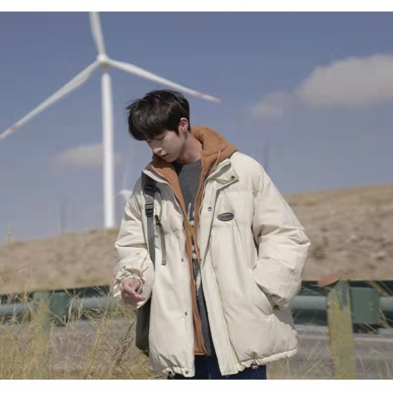 Vestiti finti in due pezzi Sciolti versatili, Cappotto in cotone con cappuccio alla moda per studenti per uomo, Autunno e_voghion.com