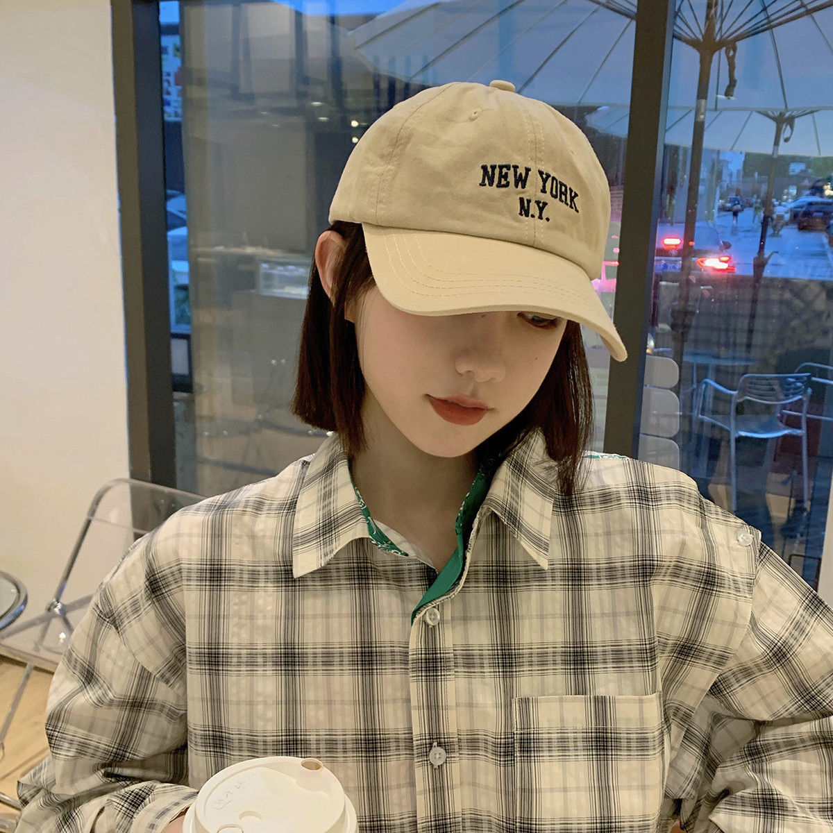 Korean retro letter embroidery washed baseball hat women's autumn and winter American street net red all-match couple peaked cap