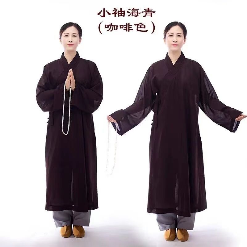 秋冬季小袖海青居士服男女同款青衣僧服禅修服出家人法衣道袍 detail 1