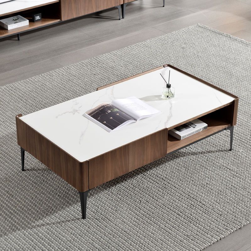 北欧意式岩板茶几 现代简约大小户型客厅胡桃色轻奢极简方形茶桌