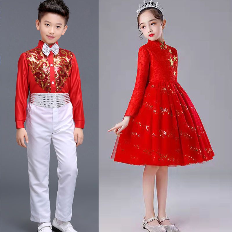 元旦兒童合唱服中小學生大合唱團男女童詩歌朗誦比賽紅歌演出服裝