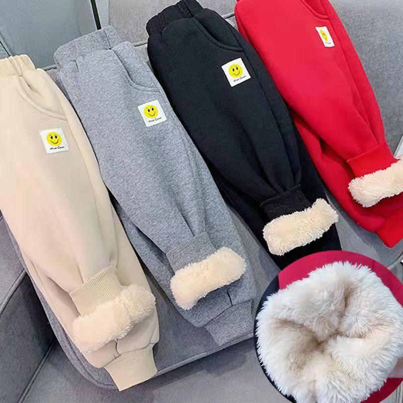 女童褲子秋冬款中小童加絨加厚棉褲男童一體絨保暖褲兒童冬季衛褲