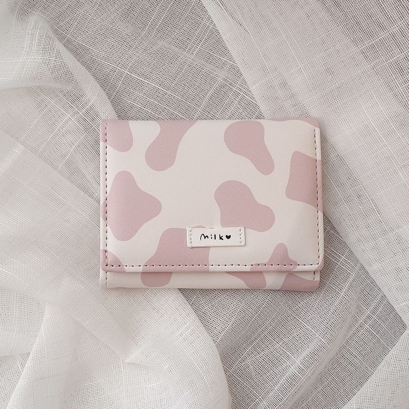 New cute girl cow short folding three-fold coin purse small fresh Korean version student portable wallet card holder