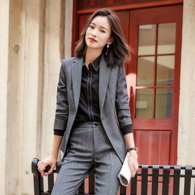 正装女西装套装秋冬时尚气质女神范高端商务灰色职业装职场工作服