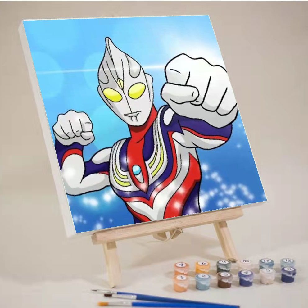 奥特曼儿童画动漫数字油画diy涂色填充填色治愈手工装饰油彩画