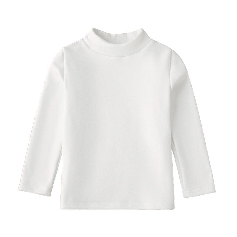 Plus velvet children's white mid-collar bottoming shirt pure cotton long-sleeved round neck t-shirt boys and girls half-high collar thickened warm clothes