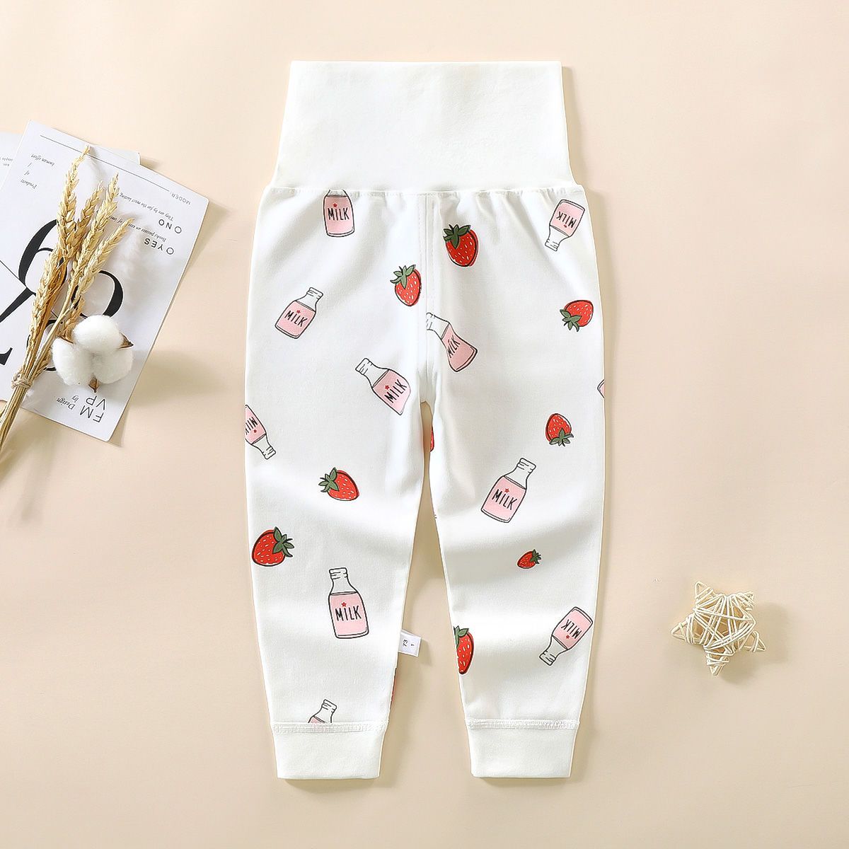 Baby cotton long johns line pants baby high waist belly pants boys and girls home clothes pajama pants 0-4 can be opened