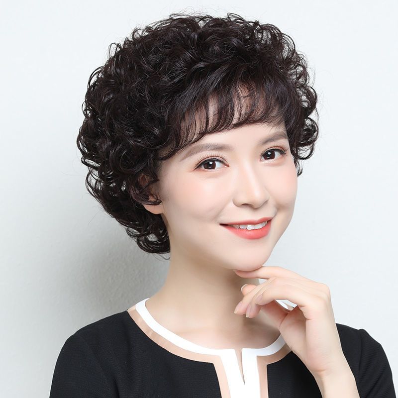 假发真头发短卷发高档假发女全头套显年轻自然中老年人整顶假发套