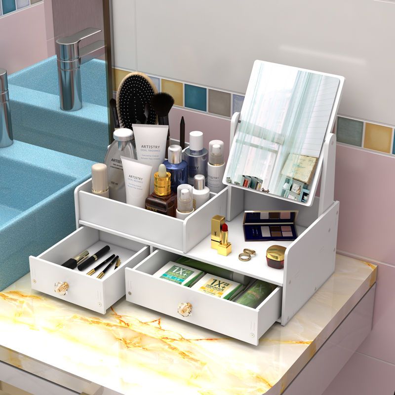 Cosmetic storage rack storage box drawer makeup mirror desktop desktop dressing mirror dormitory one dressing table