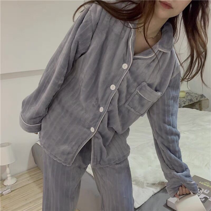 Coral fleece pajamas women's autumn and winter plus velvet thickened long-sleeved net red students cute flannel home service suit