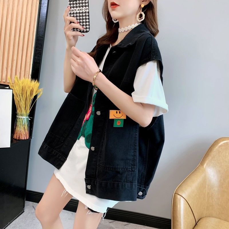 Denim vest women's net red fashion spring and autumn loose and thin all-match design sense large size waistcoat vest shoulder sleeveless jacket