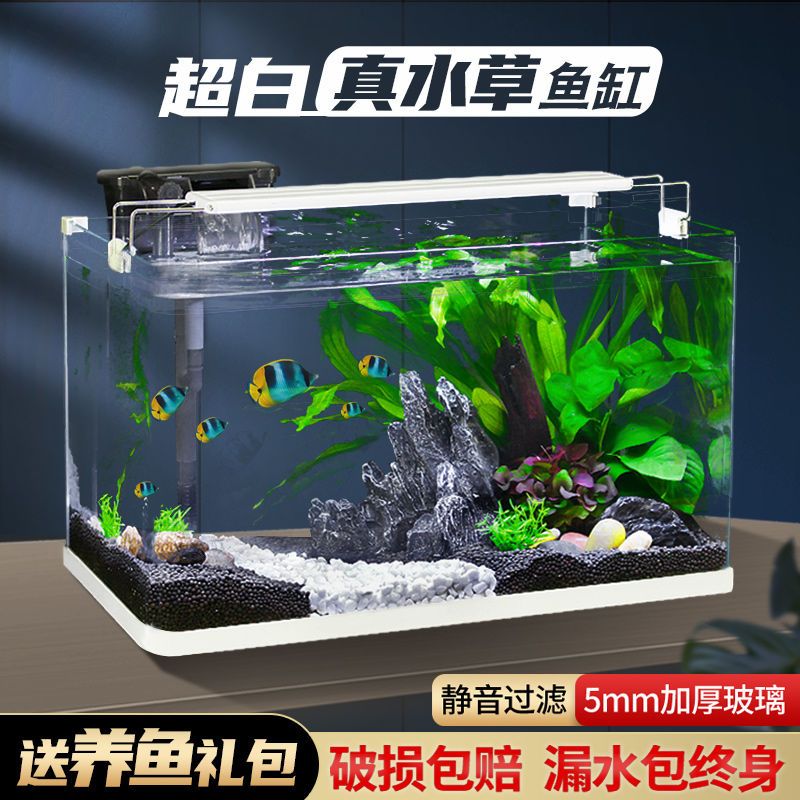 超白玻璃鱼缸客厅家用小型桌面生态水草造景懒人水族箱金鱼热弯缸