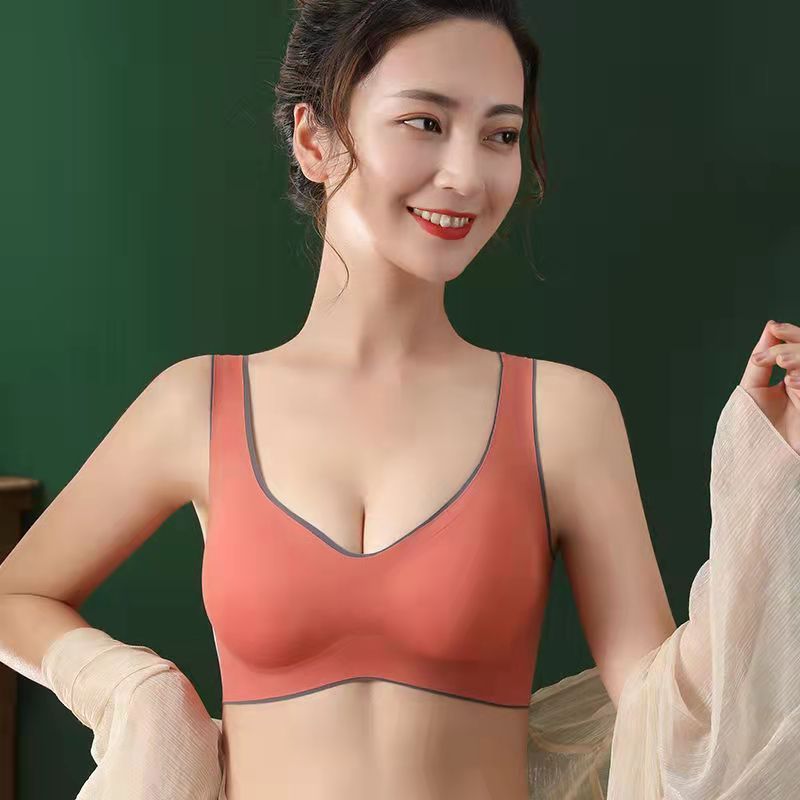Thai Latex No Trace Contrast Color Underwear Female Beauty Back No Steel Ring Small Chest Gathered Breasts Vest Style Sleeping Bra