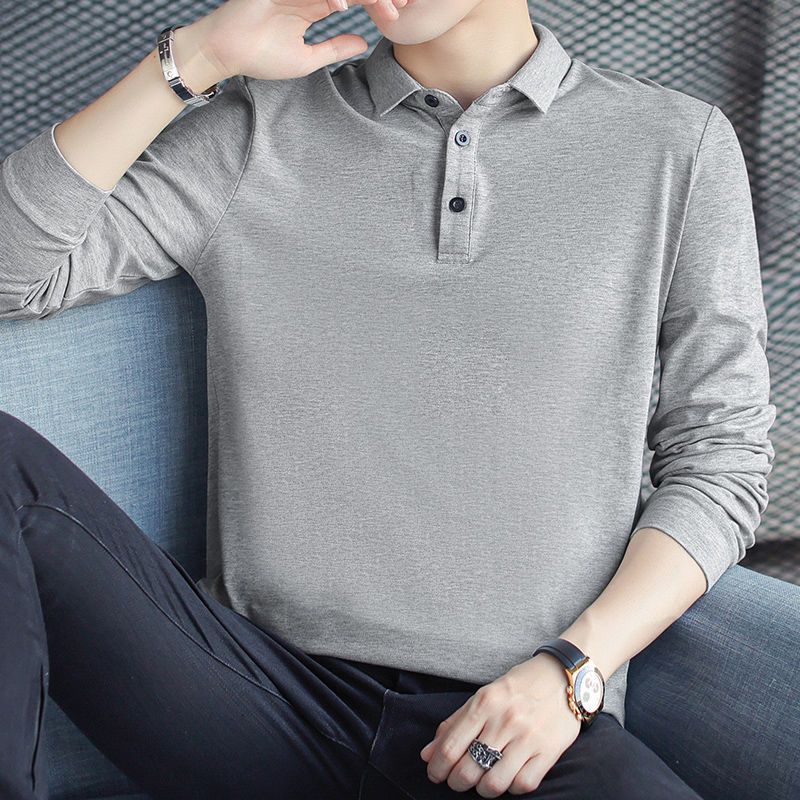Polo shirt men's long-sleeved Paul lapel t-shirt with collar solid color black autumn autumn clothes with collar and bottoming shirt
