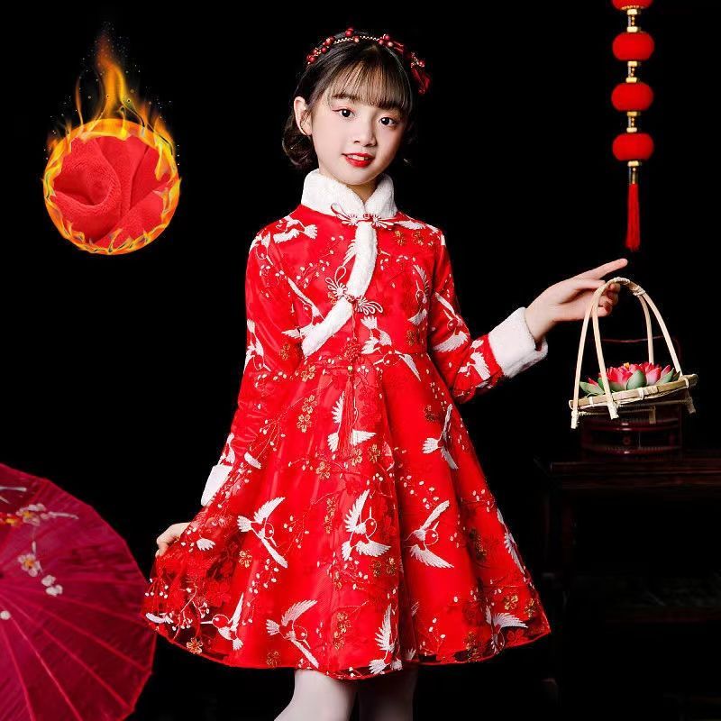 漢服全套女童冬裙加厚唐裝中國風公主裙冬季加絨寶寶過年喜慶衣服