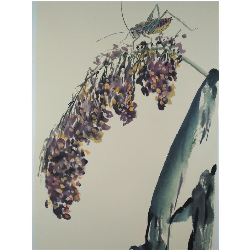 纯手绘国画蝈蝈蚂蚱花鸟昆虫无框卡纸33×66cm客厅玄关书房装饰画