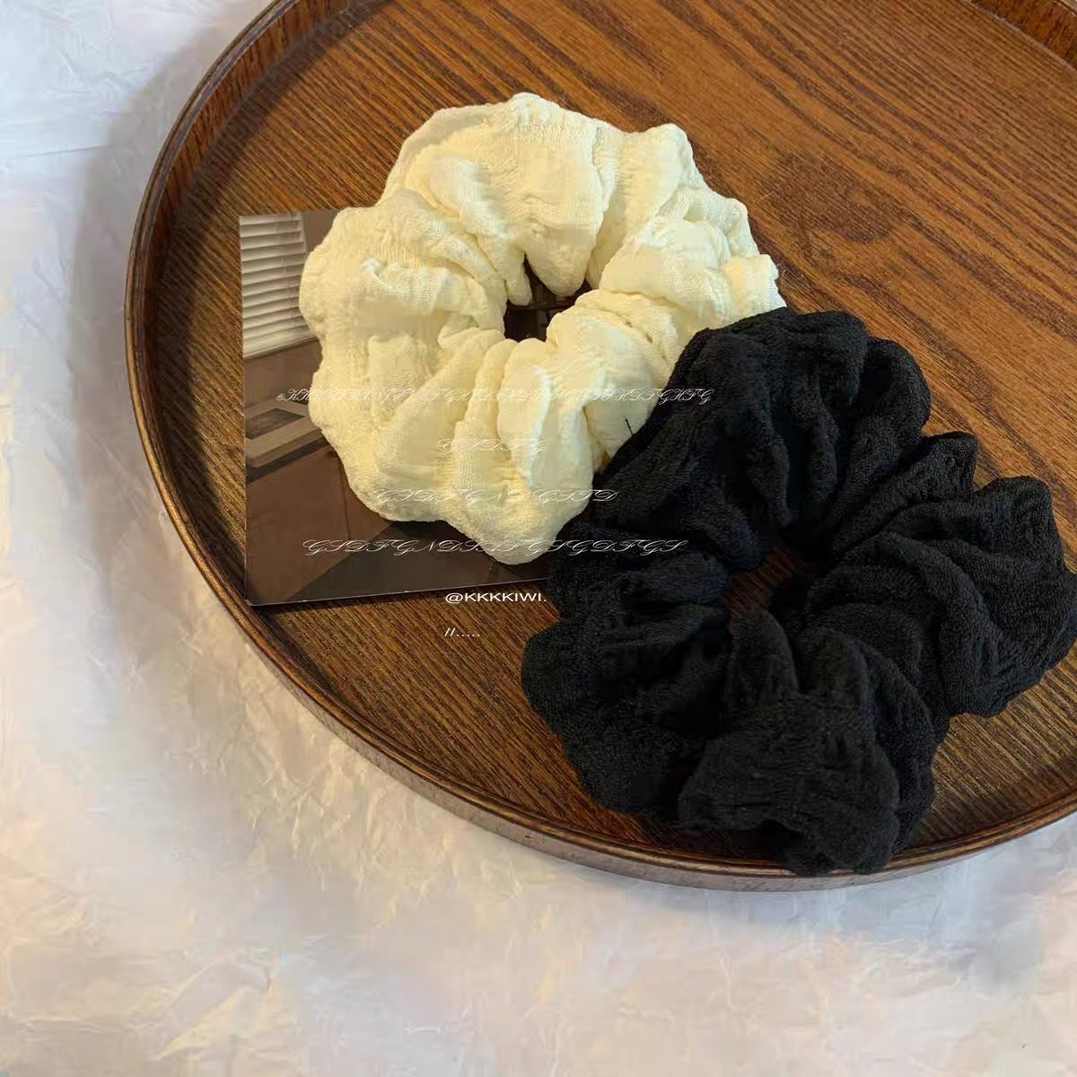 簡約奶油泡泡黑卡雙色泡芙秋冬大腸發圈韓國ins小眾可愛復古髮飾