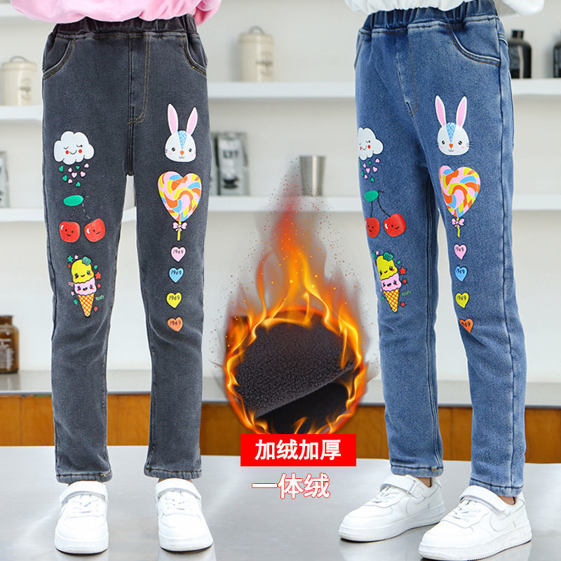 女童牛仔褲加絨23新款中大童4-15歲洋氣時尚童裝兒童褲子加厚冬款