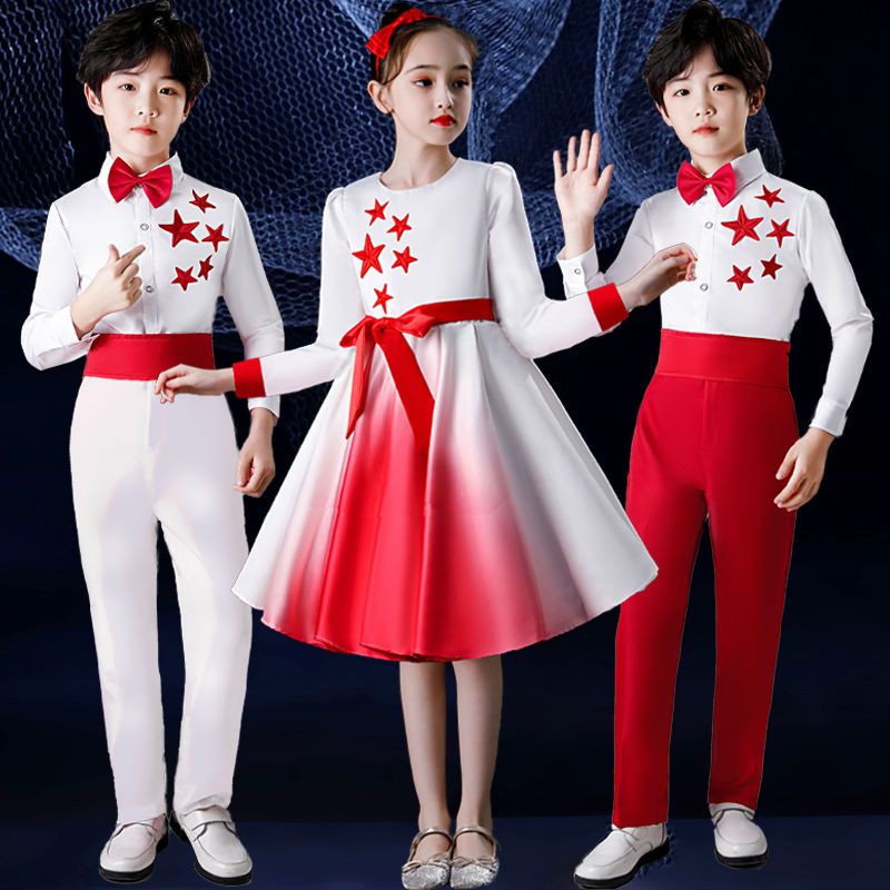 六一兒童合唱服紅領巾萬疆詩歌朗誦比賽男女演出禮服小學生舞蹈服
