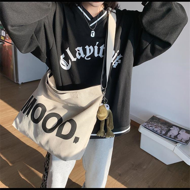 Boys crossbody bag trendy ins large capacity Japanese retro Harajuku casual simple canvas female student shoulder bag male