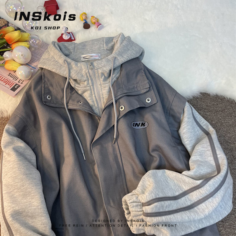 INSKOIS retro tooling jacket men's and women's baseball uniforms spring and autumn all-match niche jacket oversize jacket