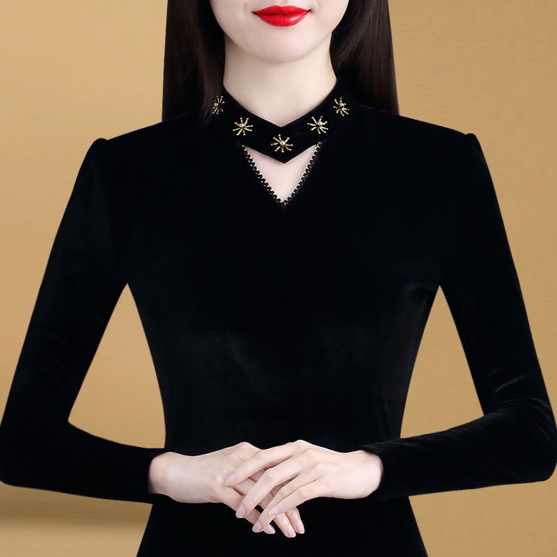 【加絨/不加絨】洋氣打底衫2023新款黑色保暖內搭上衣女秋冬小衫
