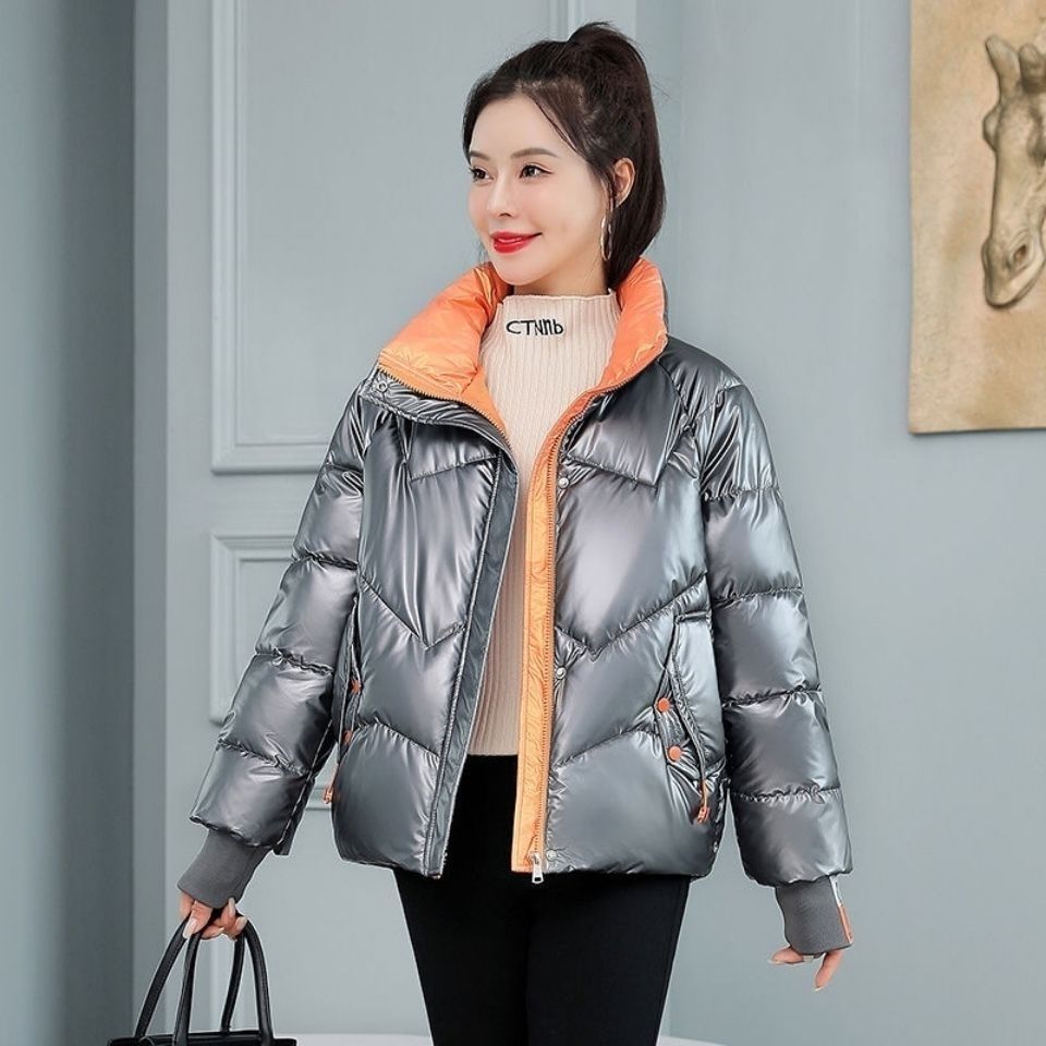 新款贝雅鹿亮面免洗羽绒服女短款时尚加厚小个子宽松休闲棉外套冬