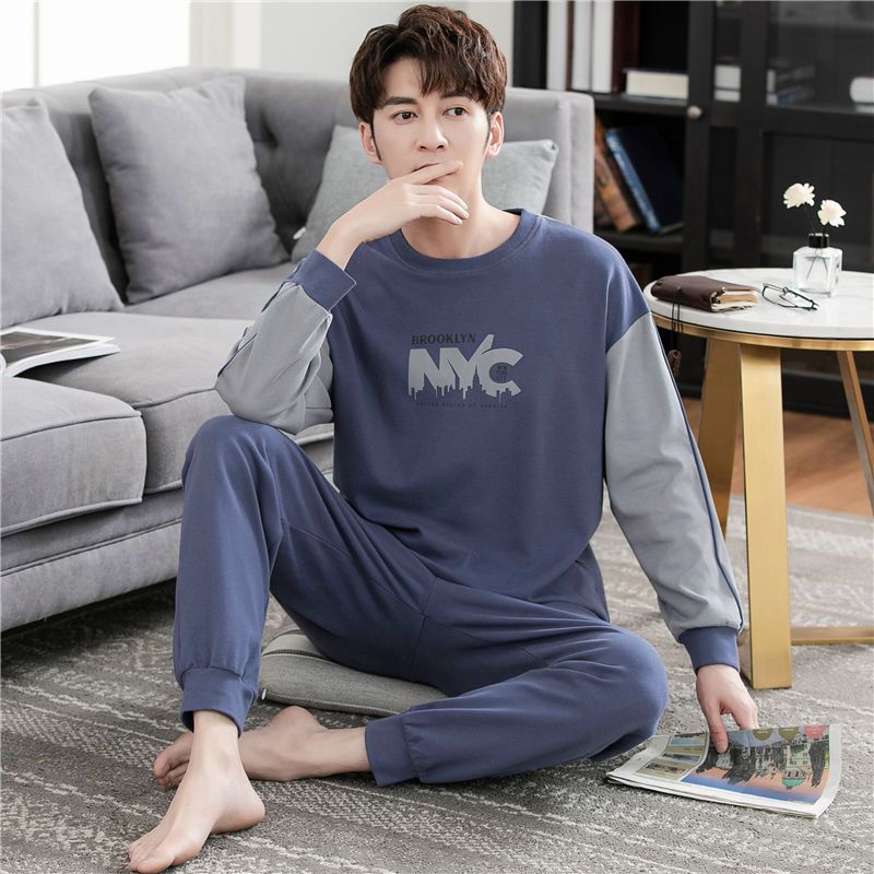 Nanjiren men's pajamas long-sleeved cotton spring and autumn men's autumn and winter loose large size thickened home service suit