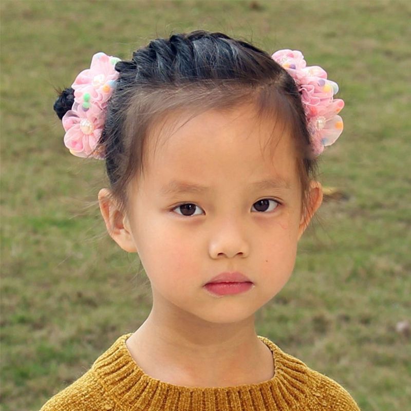 彩色花朵儿童发网套舞蹈生盘发丸子花苞头网罩节日表演出珍珠发网