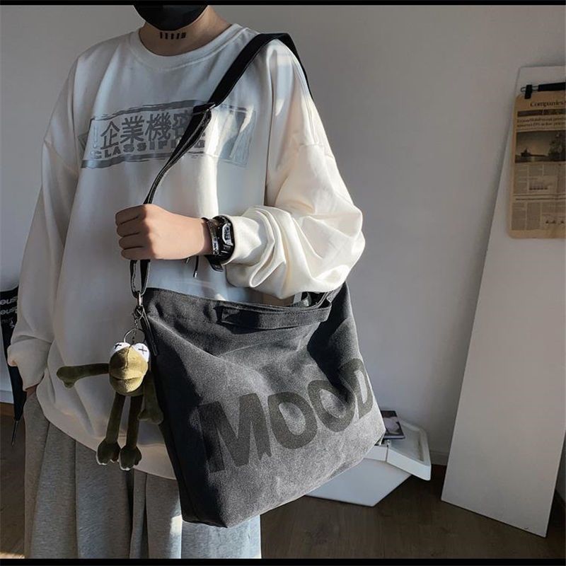 Boys crossbody bag trendy ins large capacity Japanese retro Harajuku casual simple canvas female student shoulder bag male