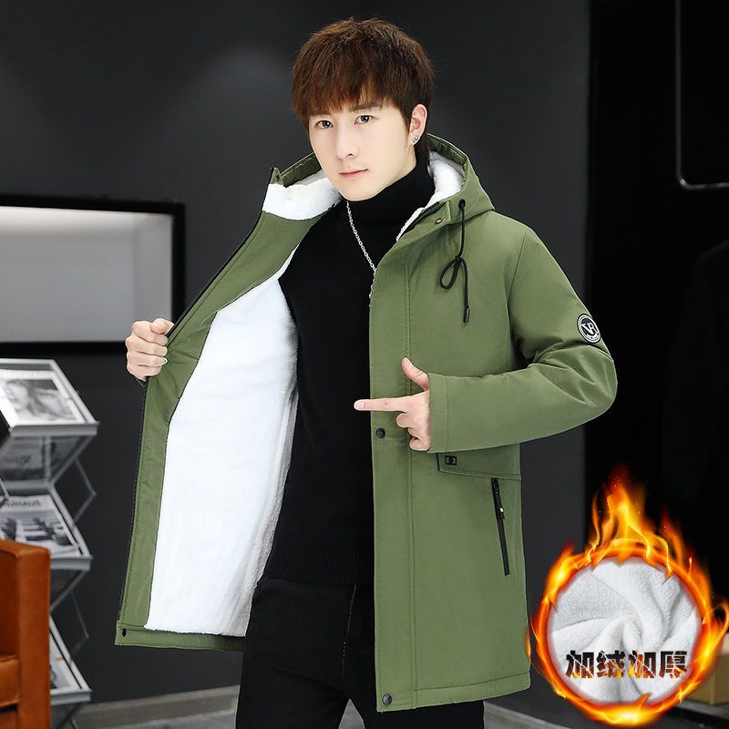 Jacket men's velvet thickening season Korean version trendy handsome loose student autumn and winter jacket men's hooded outer clothes