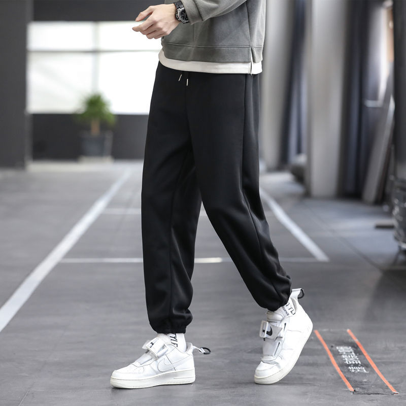 Plus velvet thickened casual pants men's autumn and winter solid color all-match sports pants Hong Kong style gray student trousers