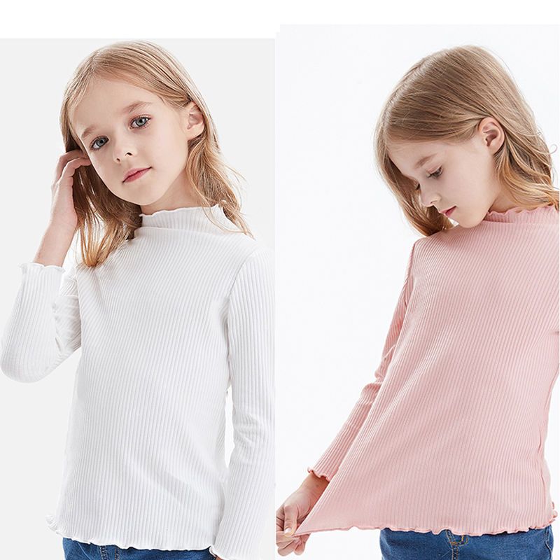Girls' bottoming shirt spring and autumn children's half-high collar tops children's clothing autumn clothes middle-aged and older children's long-sleeved t-shirts pure cotton