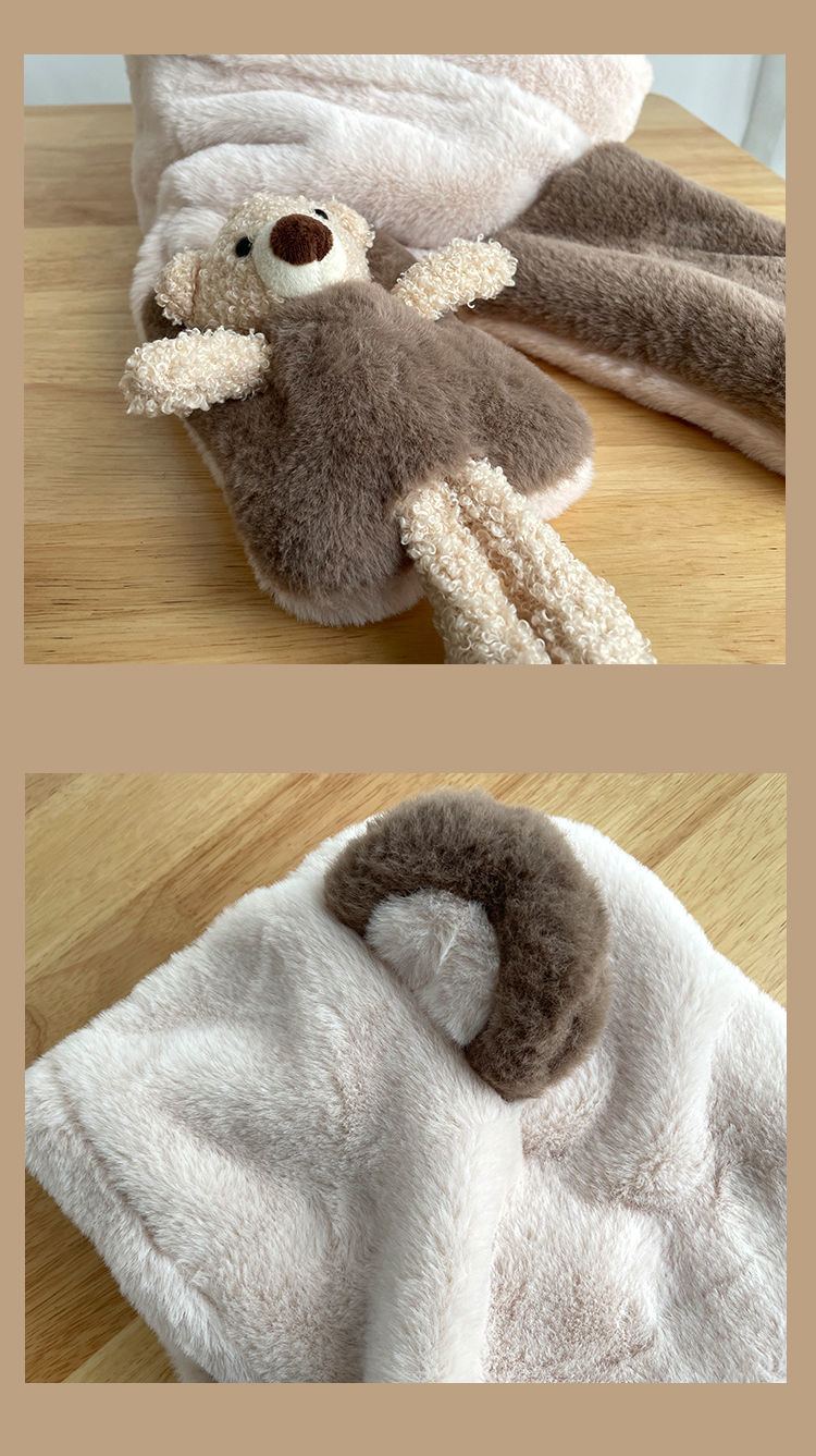 Little Bear Children's Winter Fury Scarf Set of Three in One, Cold and Warm, Thickened Neck, One Piece Hat_voghion.com