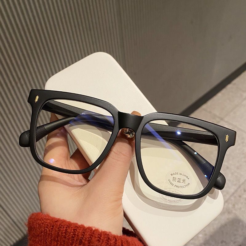 Retro black frame frosted large frame round face slimming glasses anti-blue light female trendy ins makeup artifact flat light frame for men