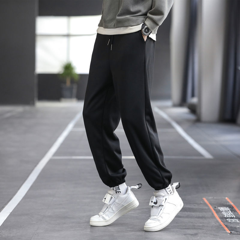 Plus velvet thickened casual pants men's autumn and winter solid color all-match sports pants Hong Kong style gray student trousers