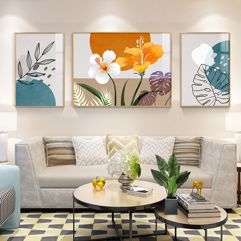 品美现代简约客厅装饰画三联花卉挂画北欧小清新沙发
