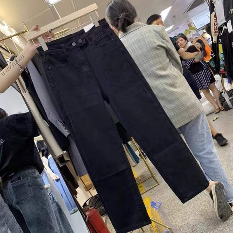 大碼黑色直筒牛仔褲女秋冬加絨胖妹妹適合胯大腿粗煙管褲子女顯瘦